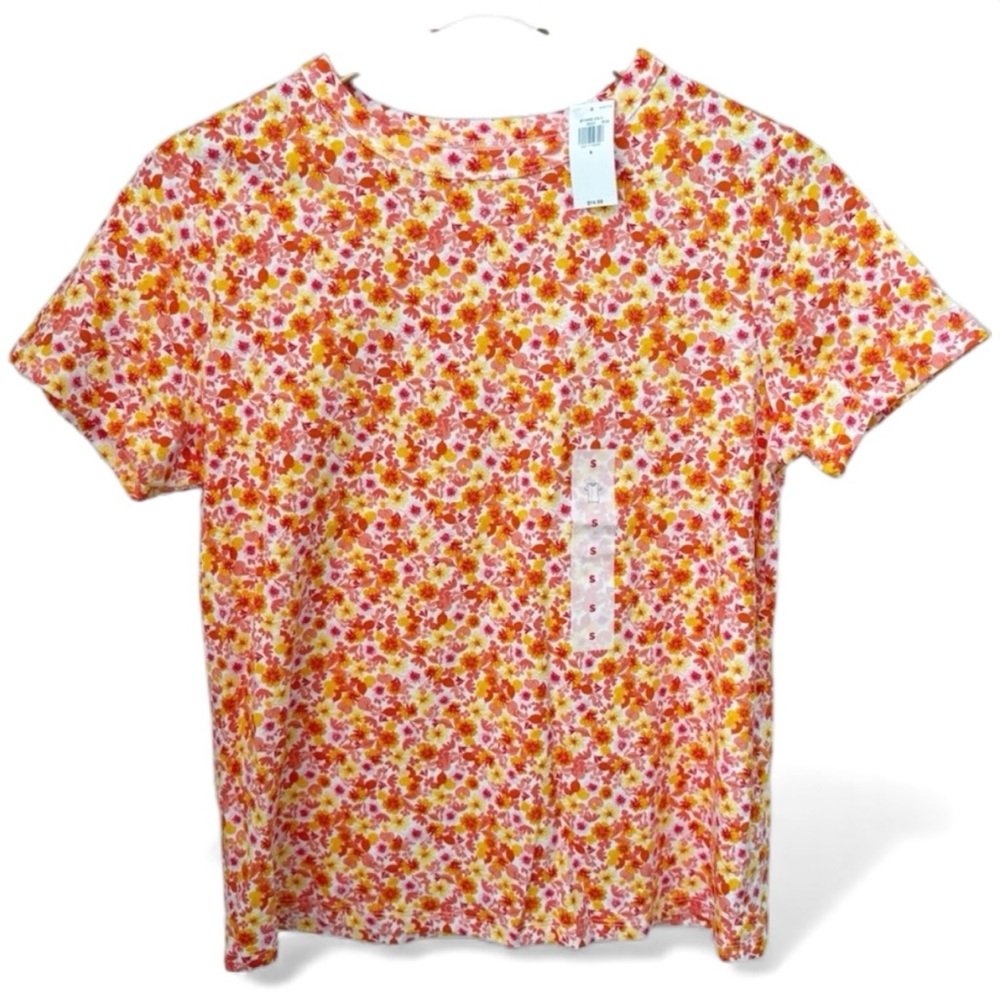 Old Navy Floral Short Sleeve T-Shirt Pink and Orange Womens Size Small NWT